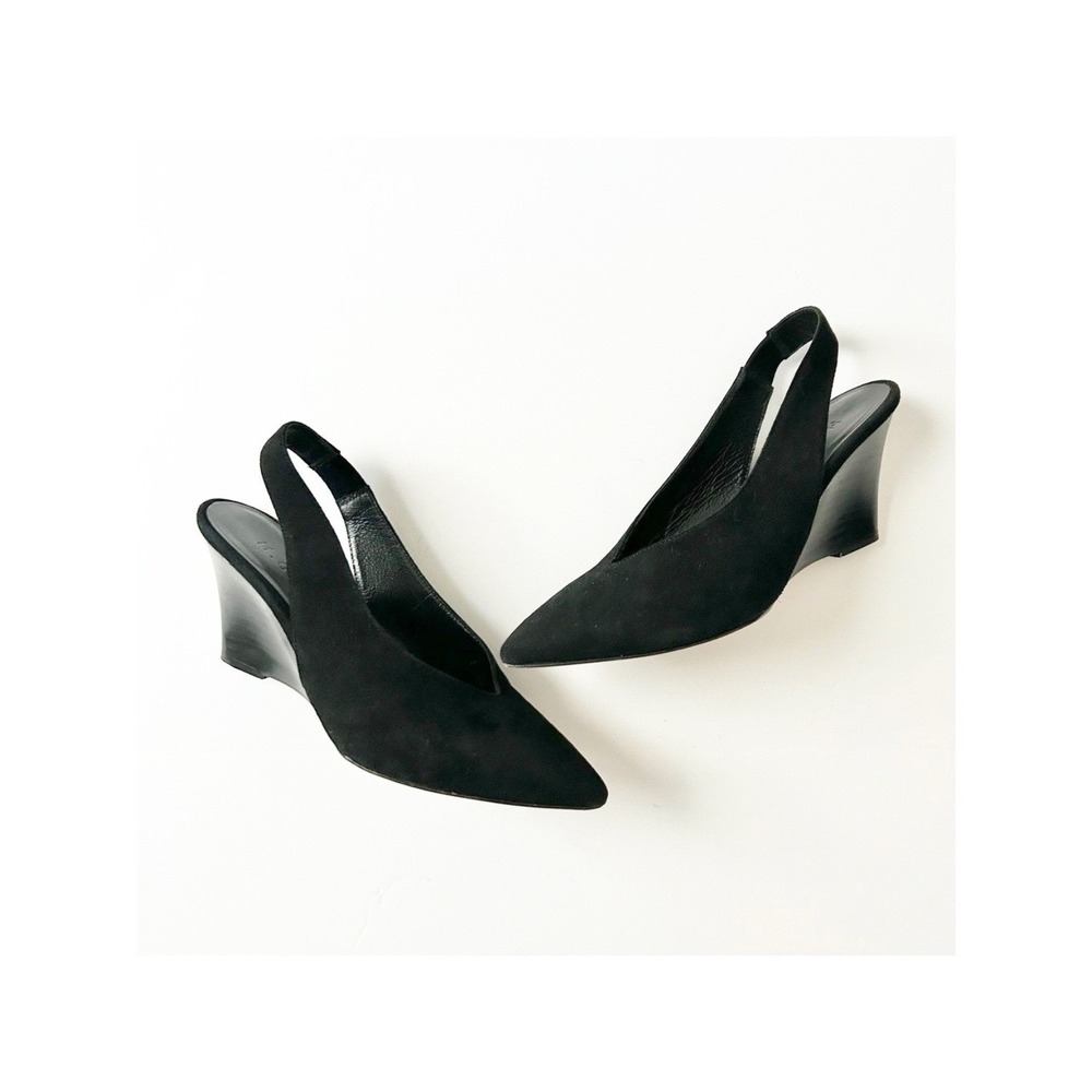 M. Gemi Pointed Toe Slingback Wedge Heel Pump in Black Suede Size 36 IT 6 US